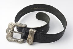 Boucle de ceinture Stephen Dweck en argent sterling sur ceinture Falchi en cuir d'alligator noir