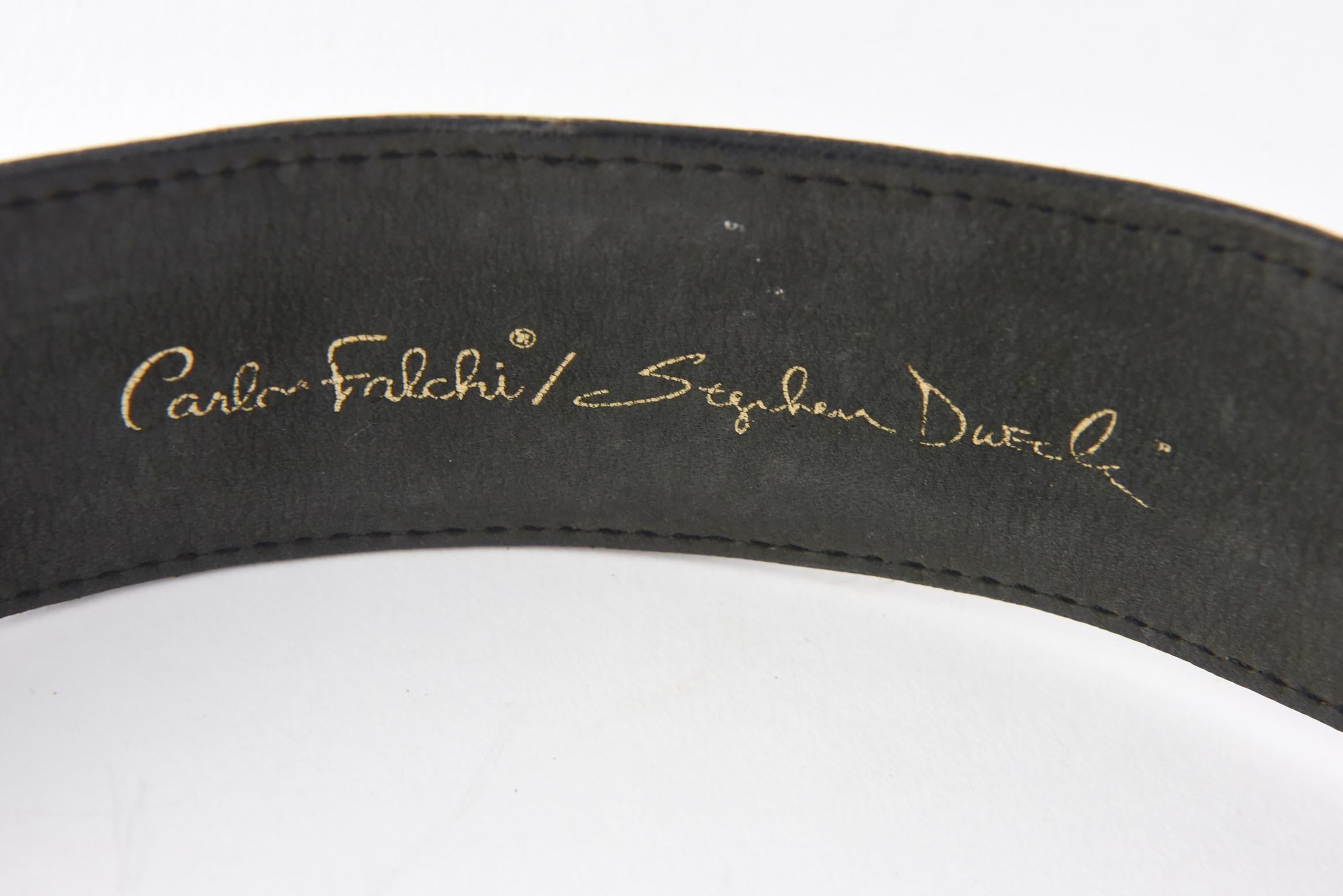 Stephen Dweck Sterling Belt Buckle on Falchi Black Alligator Leather Belt In Good Condition In Miami Beach, FL