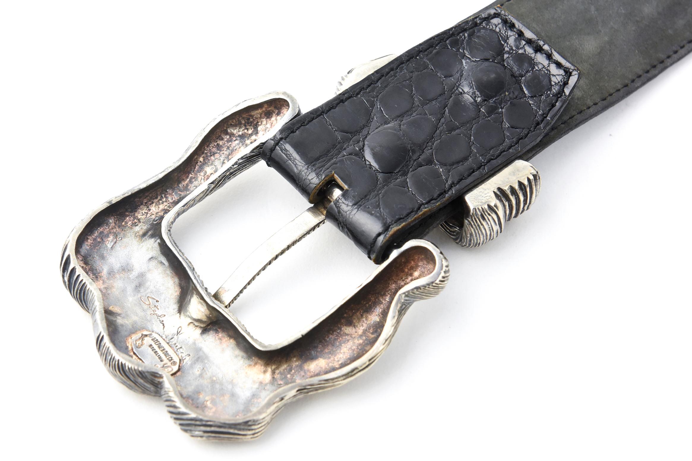 Stephen Dweck Sterling Belt Buckle on Falchi Black Alligator Leather Belt 3
