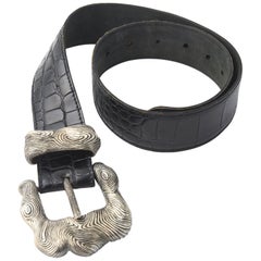 Stephen Dweck Sterling Belt Buckle on Falchi Black Alligator Leather Belt