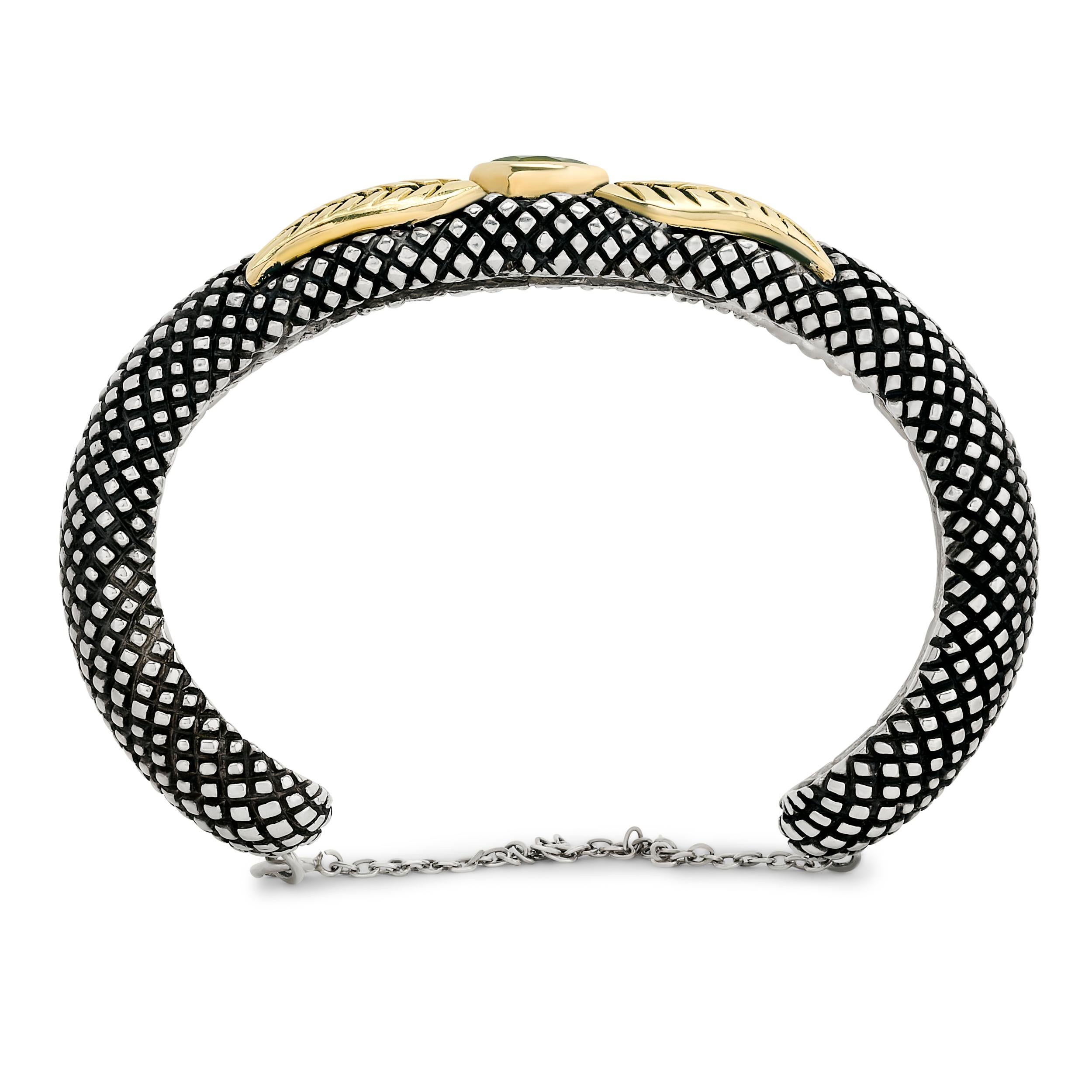 Stephen Dweck Sterling Silber & 18 Karat Gelbgold Peridot Perlen Blume Manschette (Ovalschliff) im Angebot