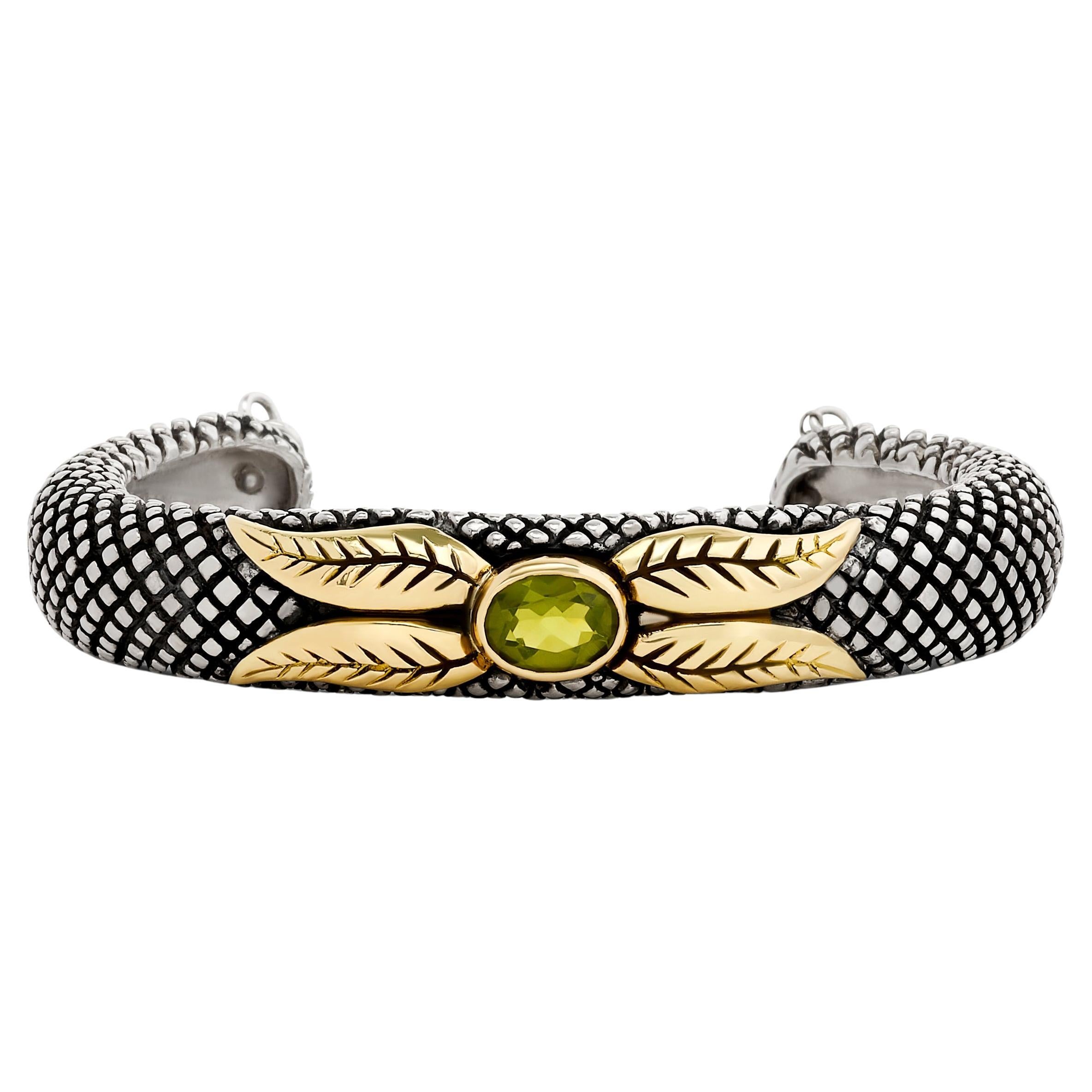 Stephen Dweck Sterling Silber & 18 Karat Gelbgold Peridot Perlen Blume Manschette im Angebot