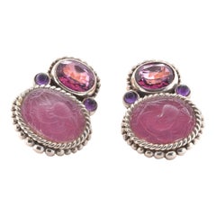 Stephen Dweck Sterling Silver Amethyst and Rhodolite Garnet Earrings