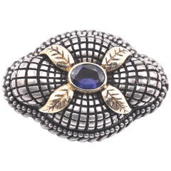 Stephen Dweck Sterling Silver and 18 Karat Yellow Gold Iolite Brooch