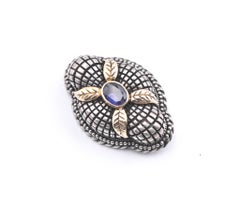 Stephen Dweck Sterling Silver and 18 Karat Yellow Gold Iolite Brooch