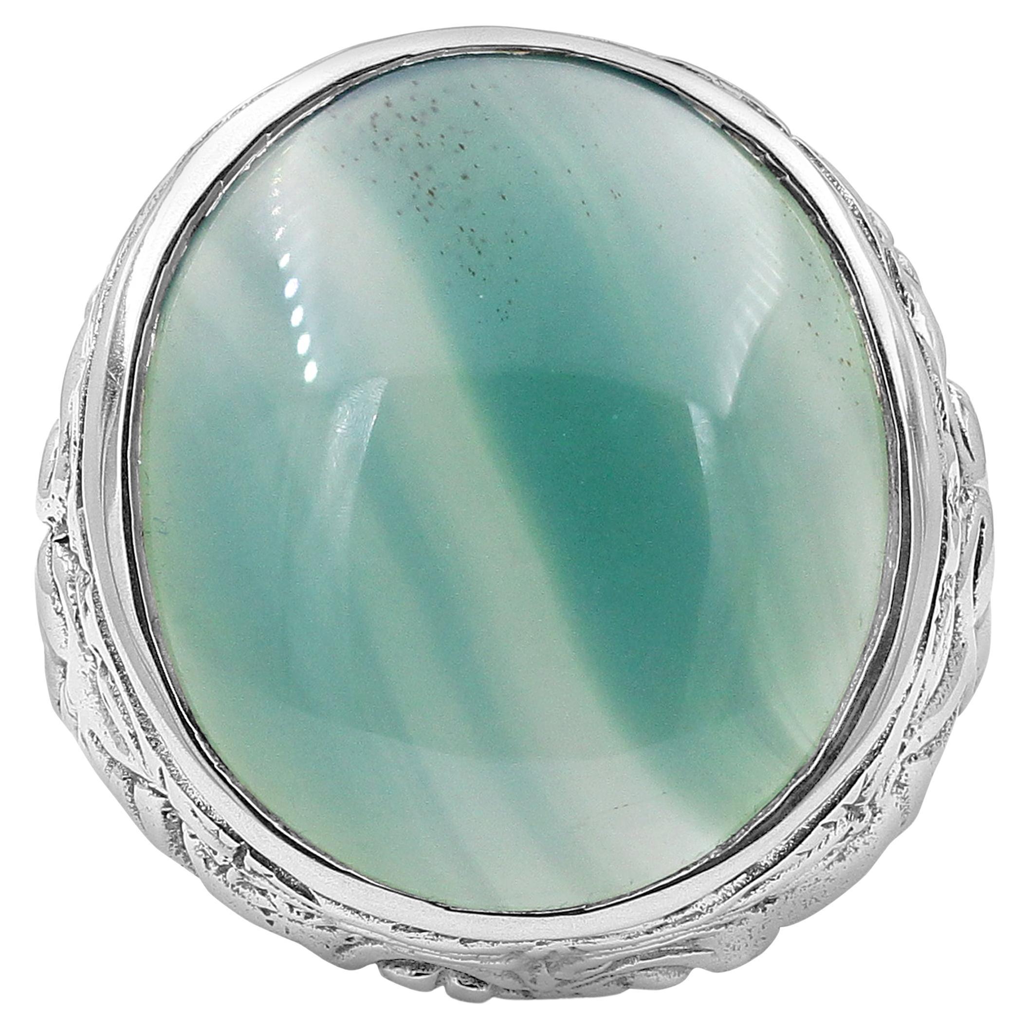 Stephen Dweck Sterling Silver and Agate Ring Sz 7.5 For Sale