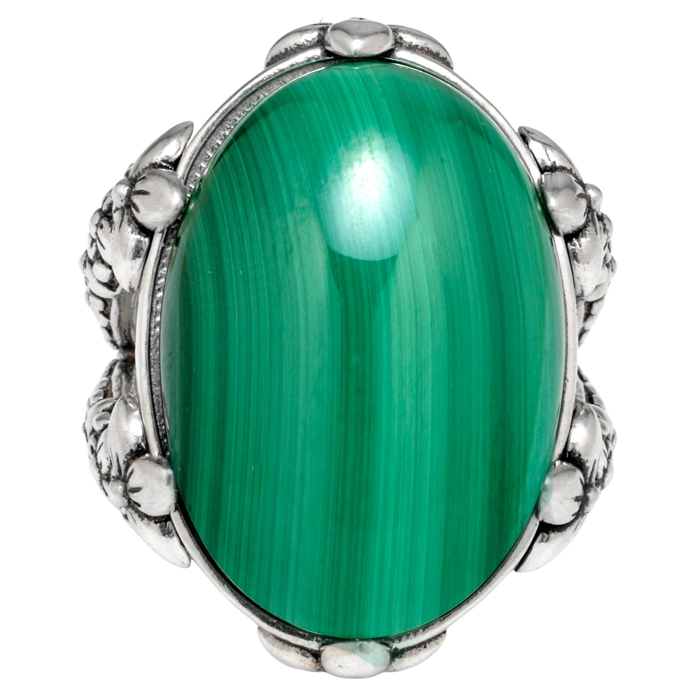 Stephen Dweck Sterling Silver And Malachite Ring Sz 7
