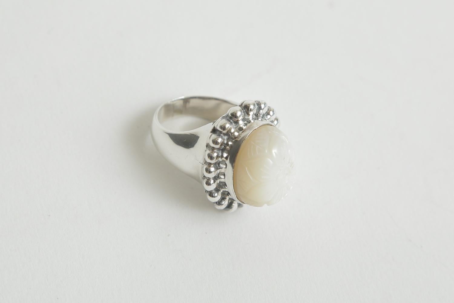 Modern Stephen Dweck Sterling Silver and Mother Of Pearl Dome Ring