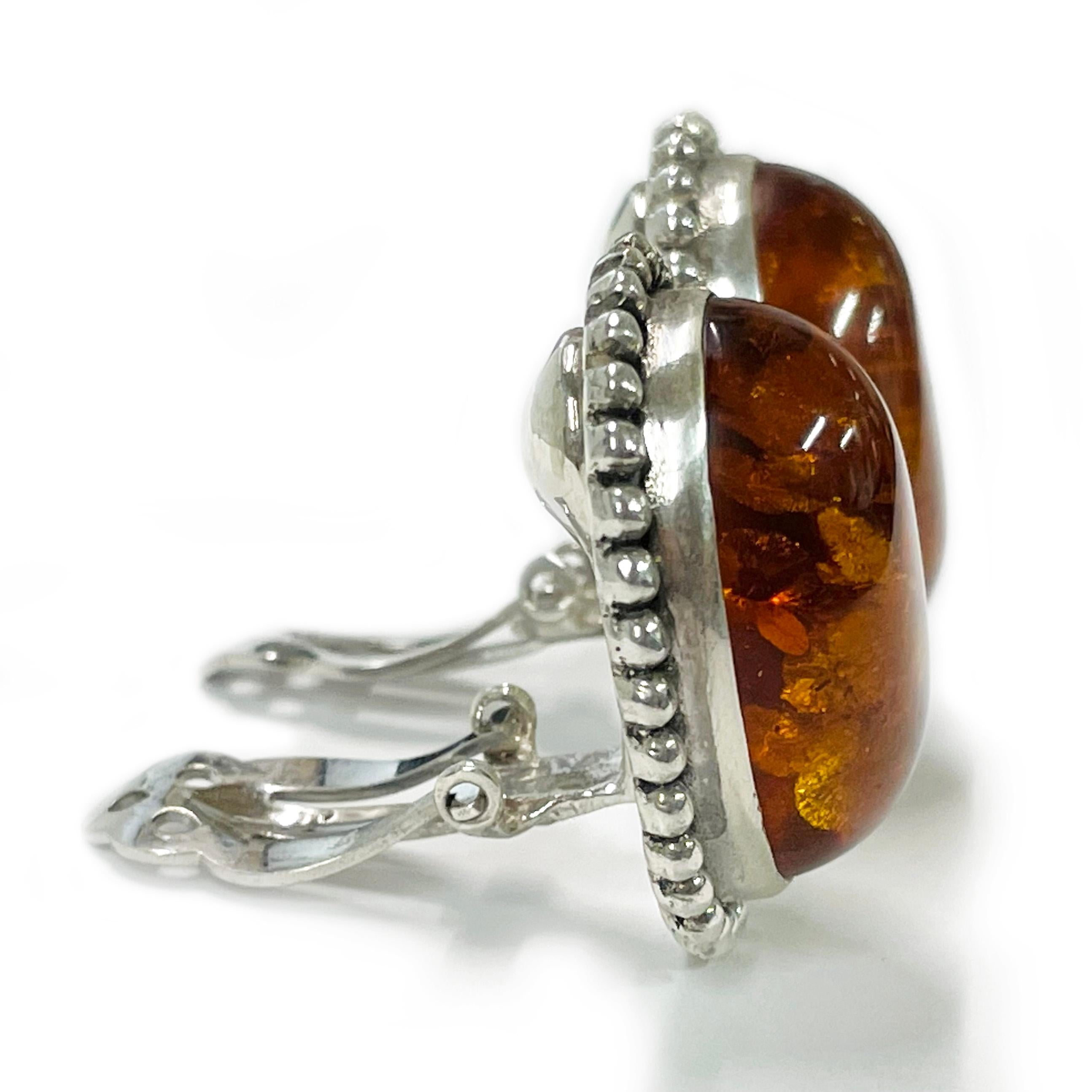 Cabochon Stephen Dweck Sterling Silver Baltic Amber Earrings For Sale