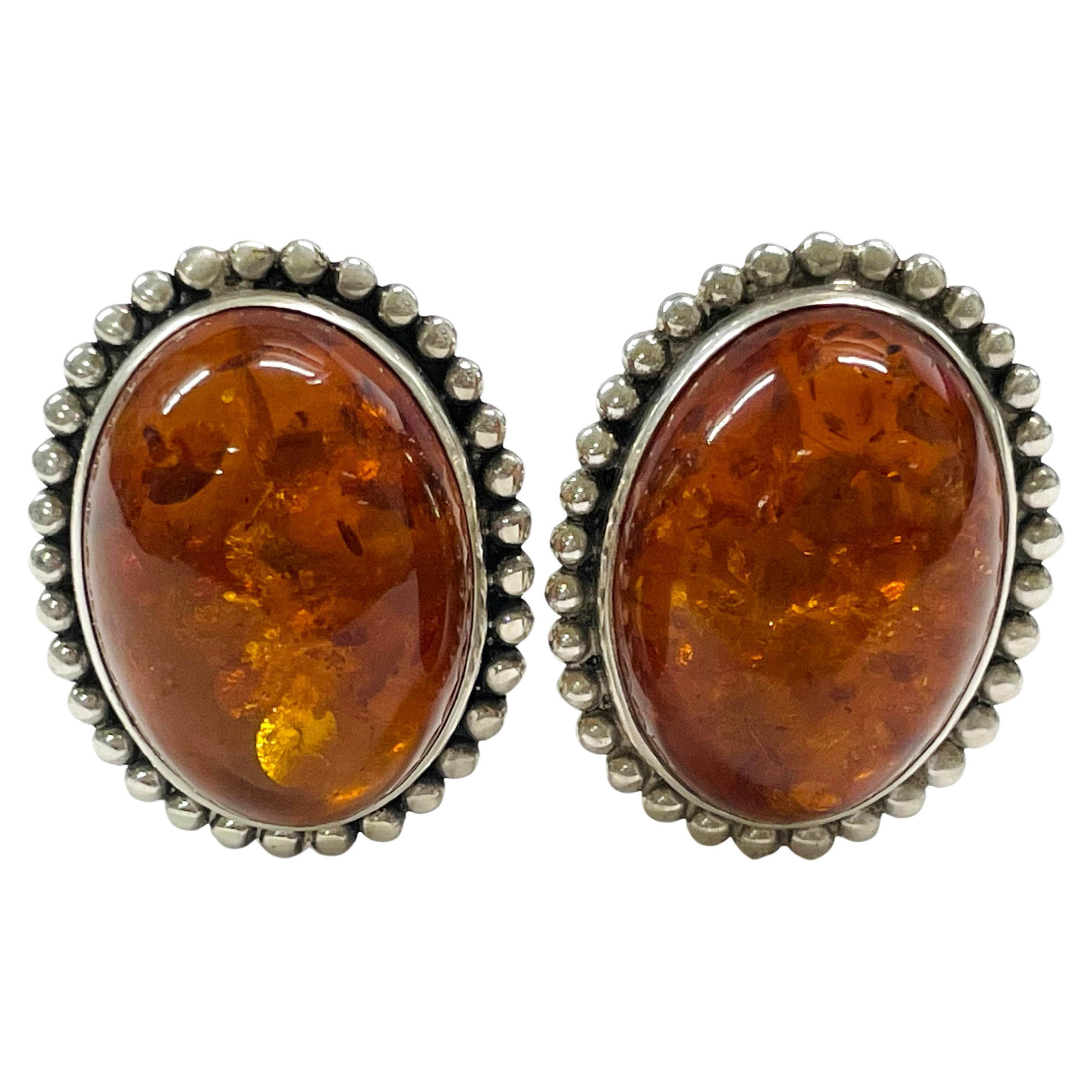 Stephen Dweck Sterling Silver Baltic Amber Earrings For Sale