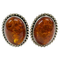 Antique Stephen Dweck Sterling Silver Baltic Amber Earrings