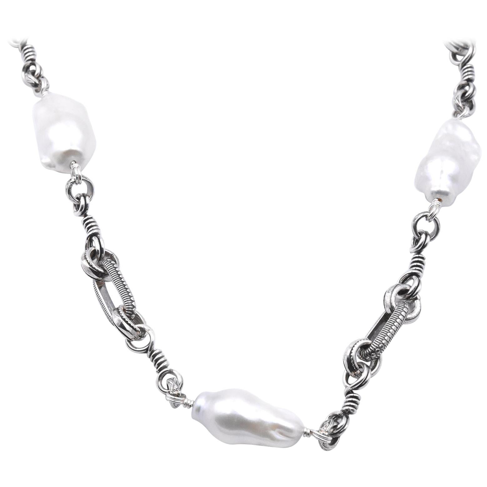 Stephen Dweck Sterling Silver Baroque Pearl Necklace