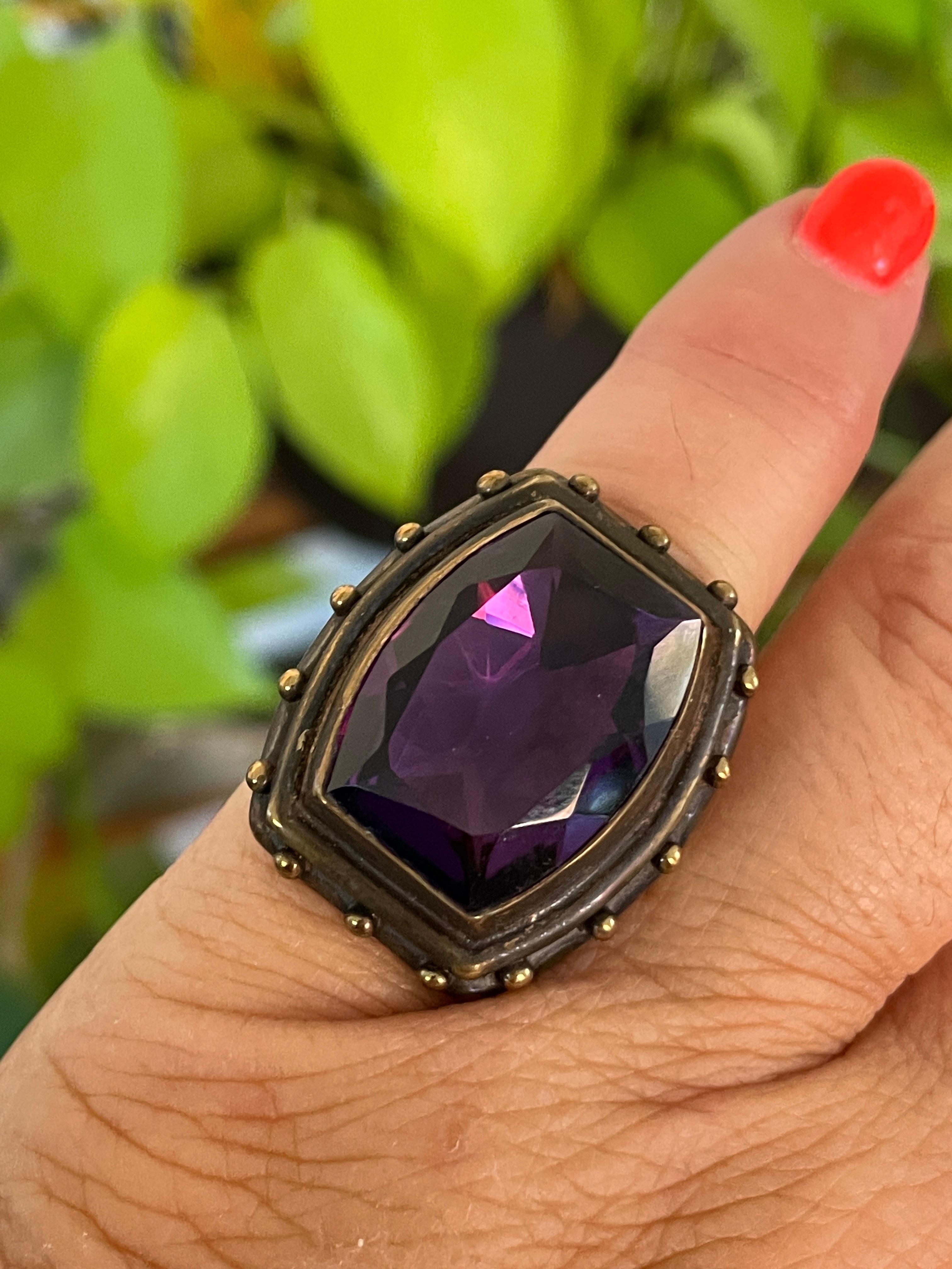 Stephen DWECK Sterling silver Bronze Faceted Amethyst Ring,  1990s For Sale 1