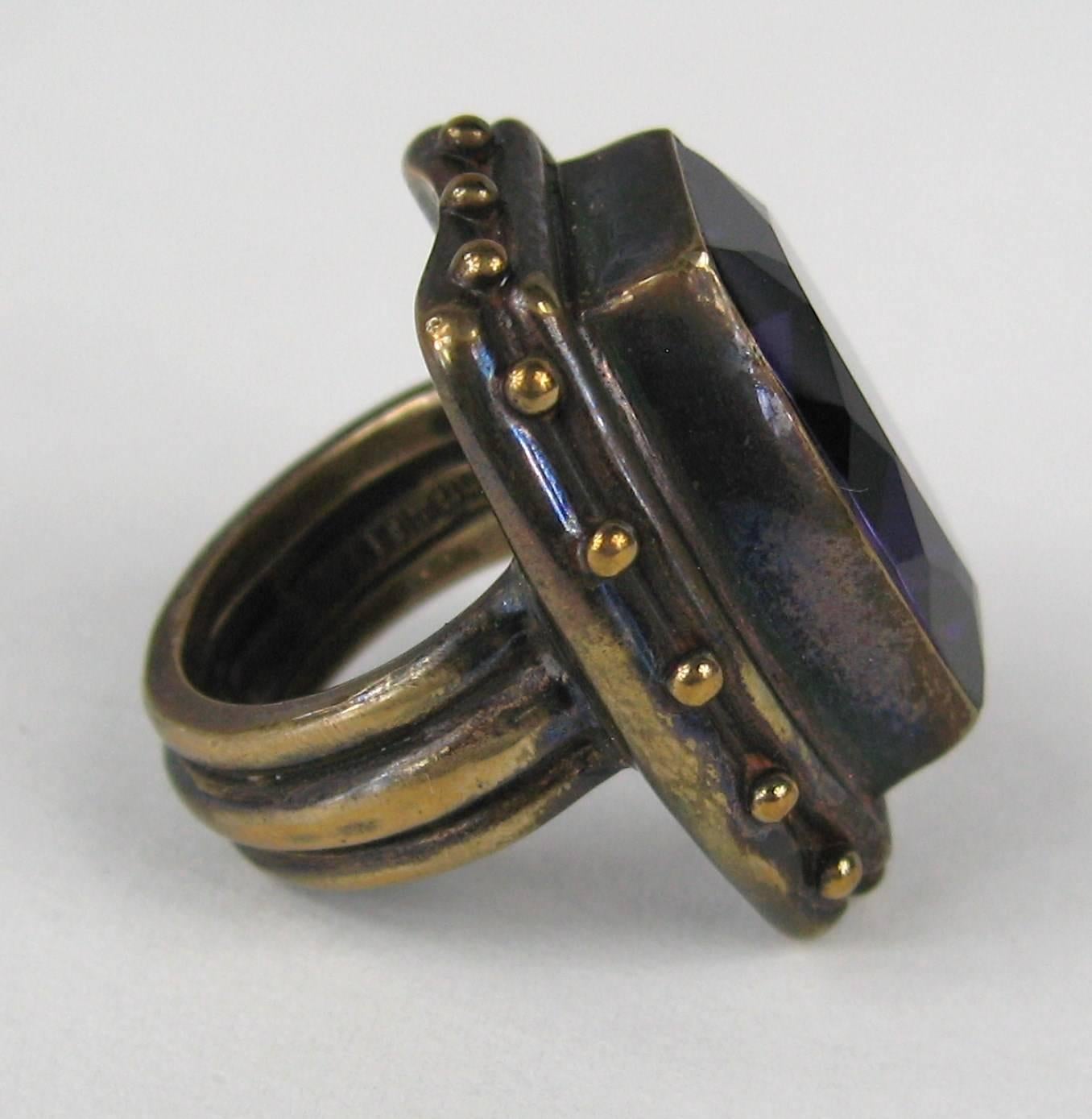 This is stunning, set in sterling silver with a bronze wash over it. Stephen Dweck creation from the 1990s Ring measures 1.13in. top to bottom x .93in. wide Size 6 New Old Stock, never worn. This is out of a massive collection of Designer Clothing