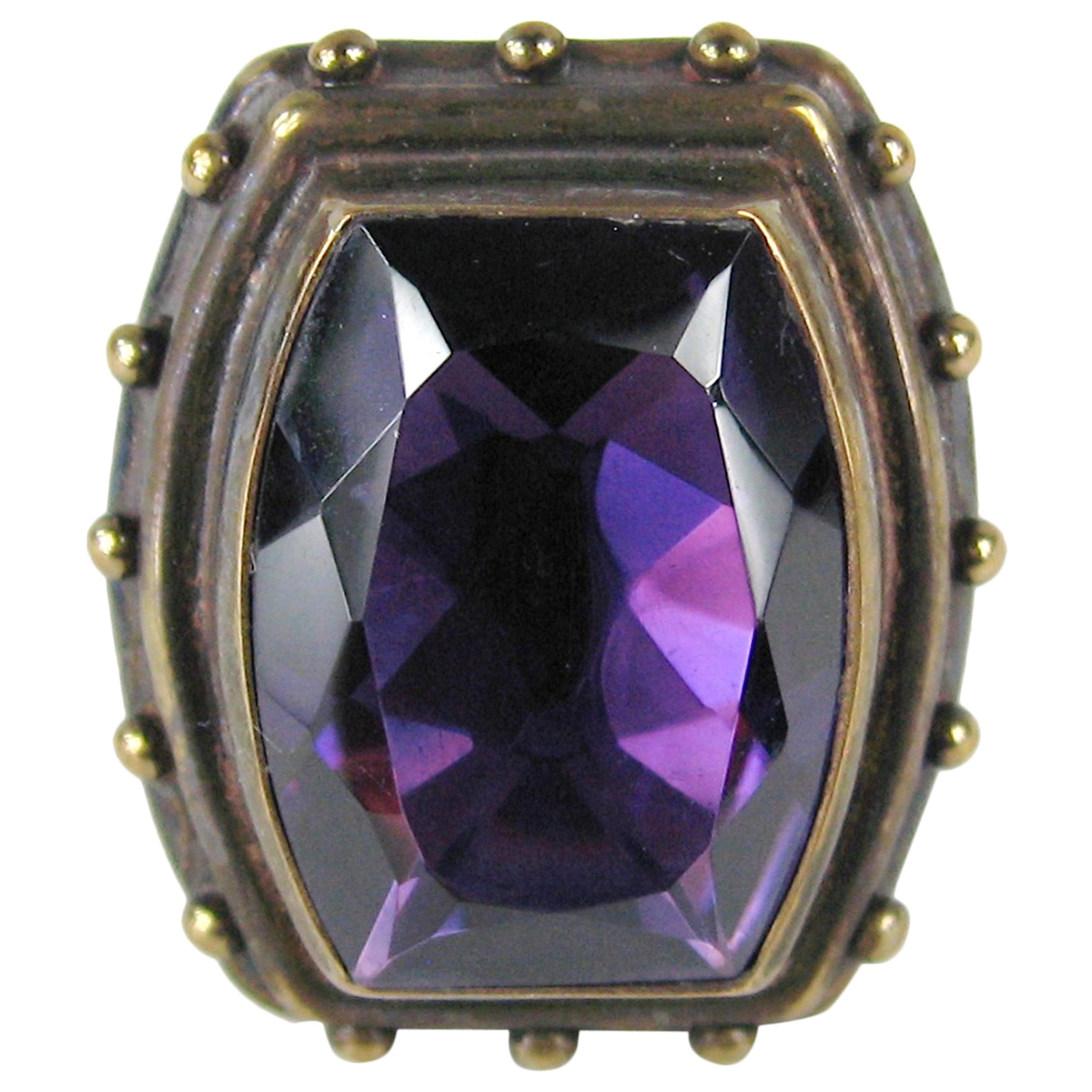 Stephen DWECK Sterling silver Bronze Faceted Amethyst Ring,  1990s