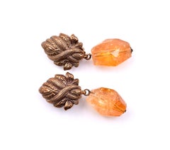 Stephen Dweck Sterling Silver Faceted Citrine Nugget Drop Earrings