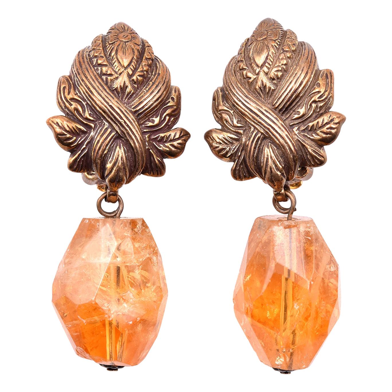 Stephen Dweck Sterling Silver Faceted Citrine Nugget Drop Earrings For Sale
