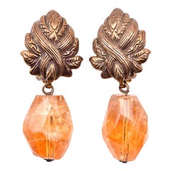 Stephen Dweck Sterling Silver Faceted Citrine Nugget Drop Earrings