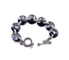 Stephen Dweck Sterling Silver Faceted Hematite Link Bracelet