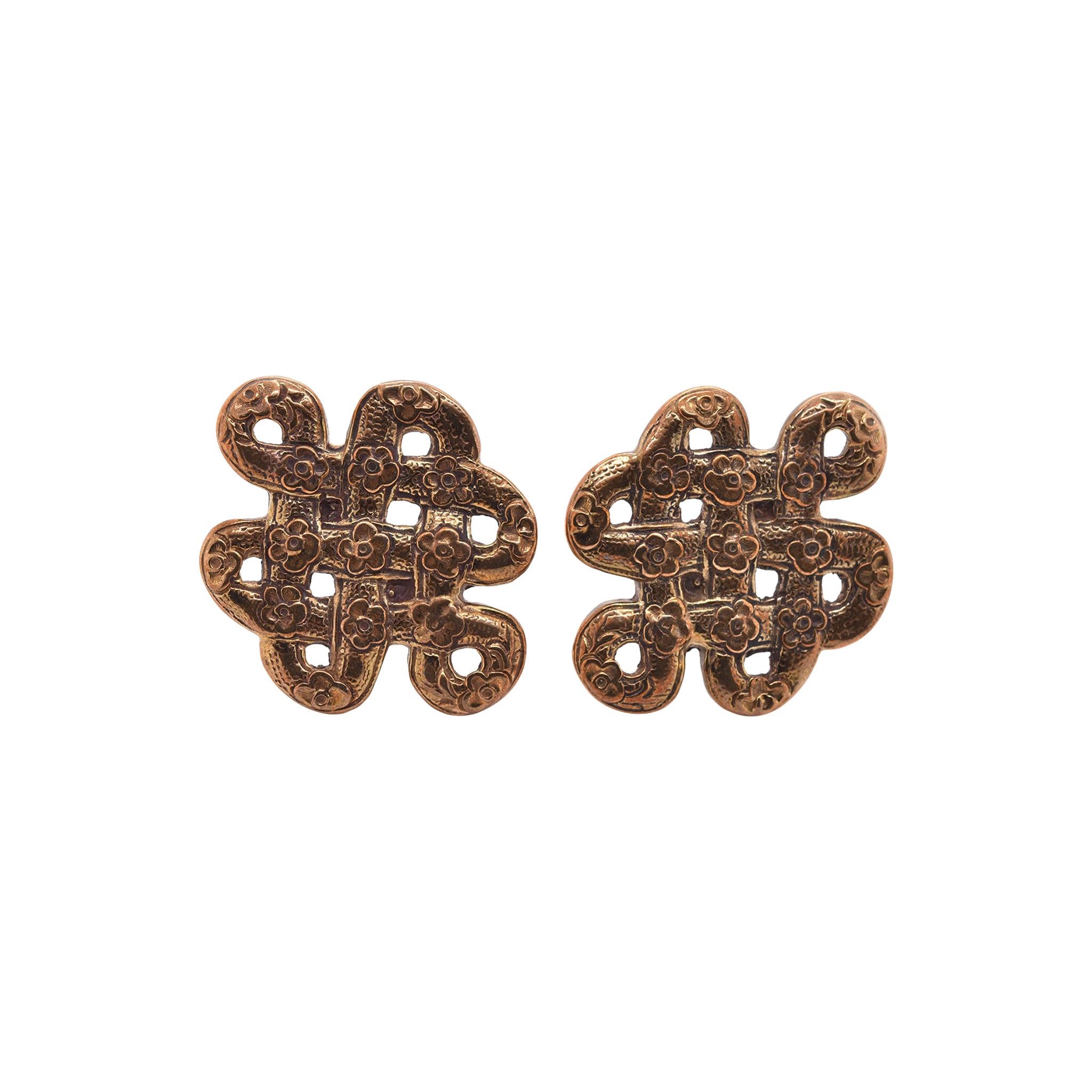 Stephen Dweck Sterling Silver Floral Bronze Earrings For Sale at 1stDibs