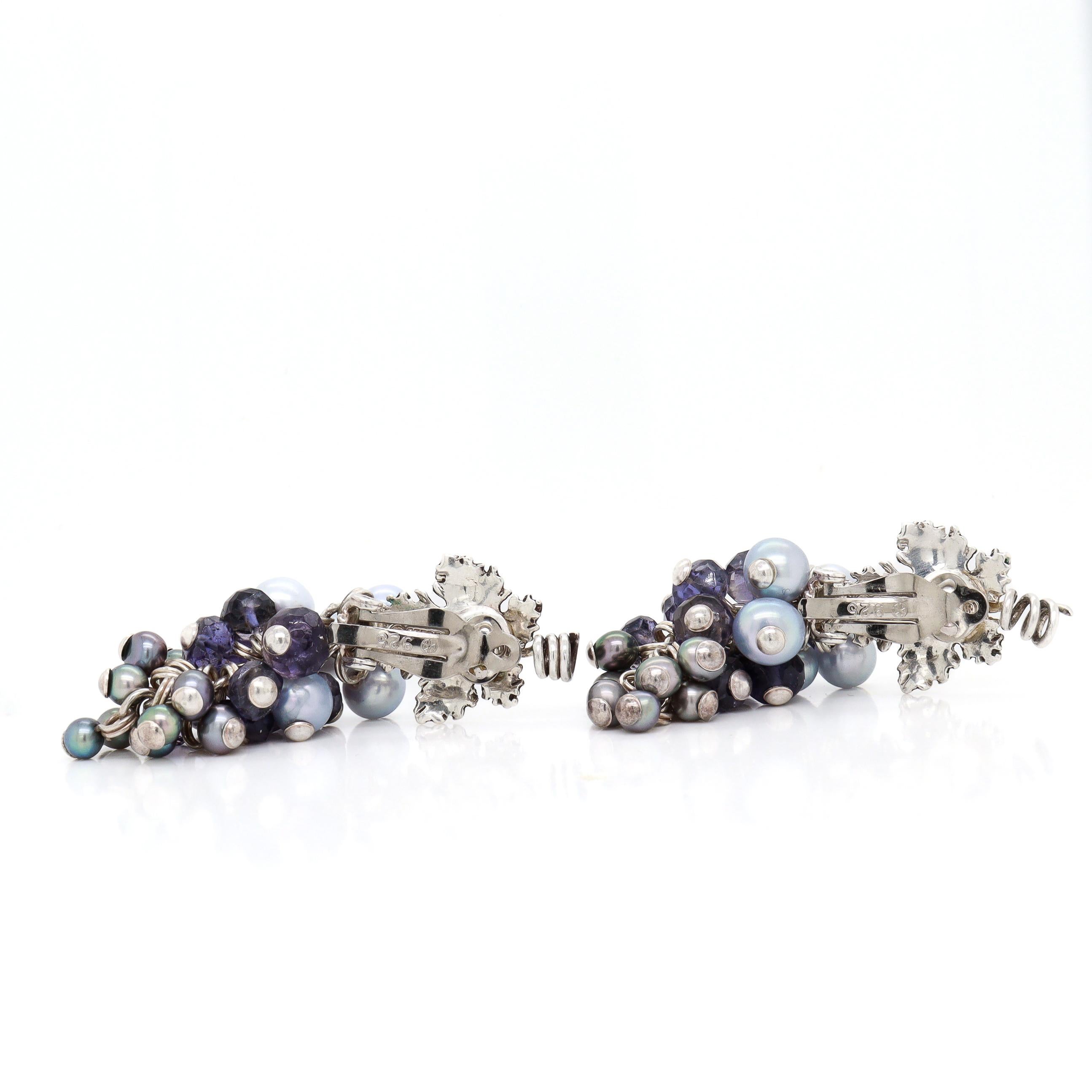 Stephen Dweck Sterling Silver, Gemstone, & Tahitian Pearl Grape Clip-On Earrings For Sale 5