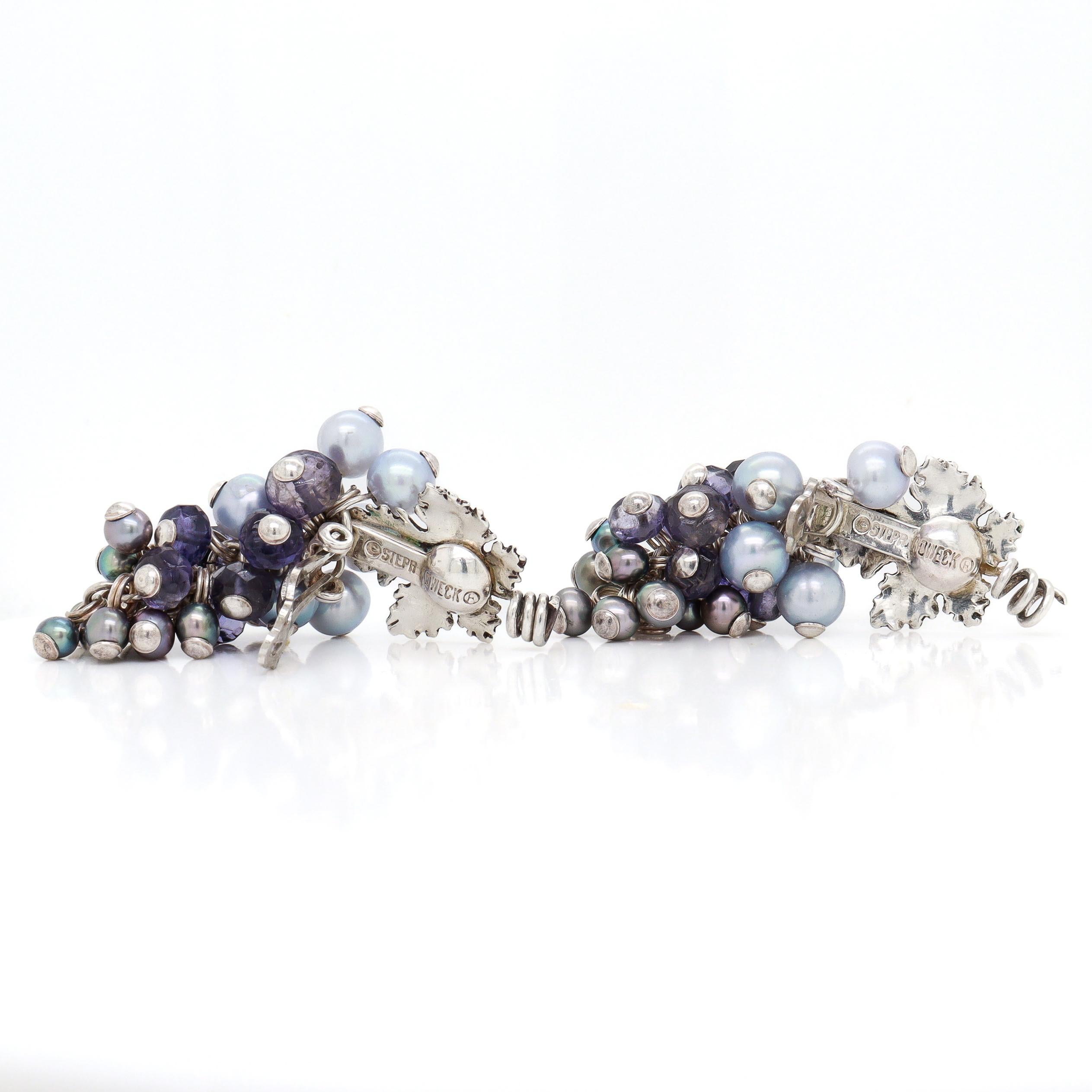 Stephen Dweck Sterling Silver, Gemstone, & Tahitian Pearl Grape Clip-On Earrings For Sale 6