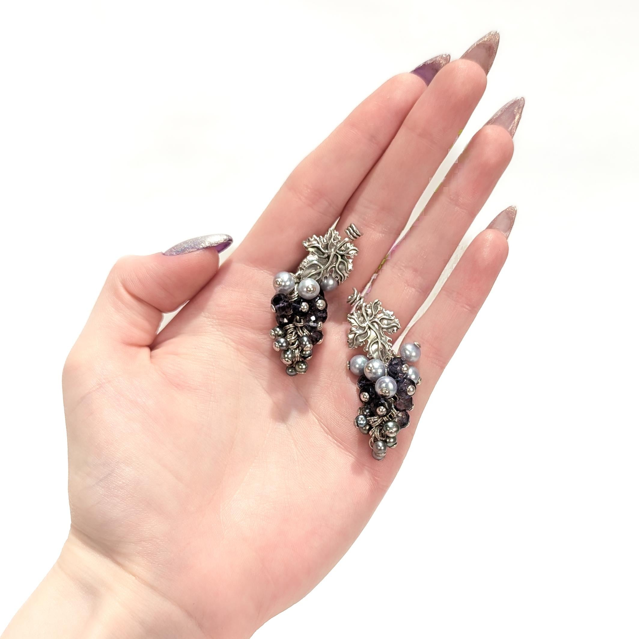 Modern Stephen Dweck Sterling Silver, Gemstone, & Tahitian Pearl Grape Clip-On Earrings For Sale