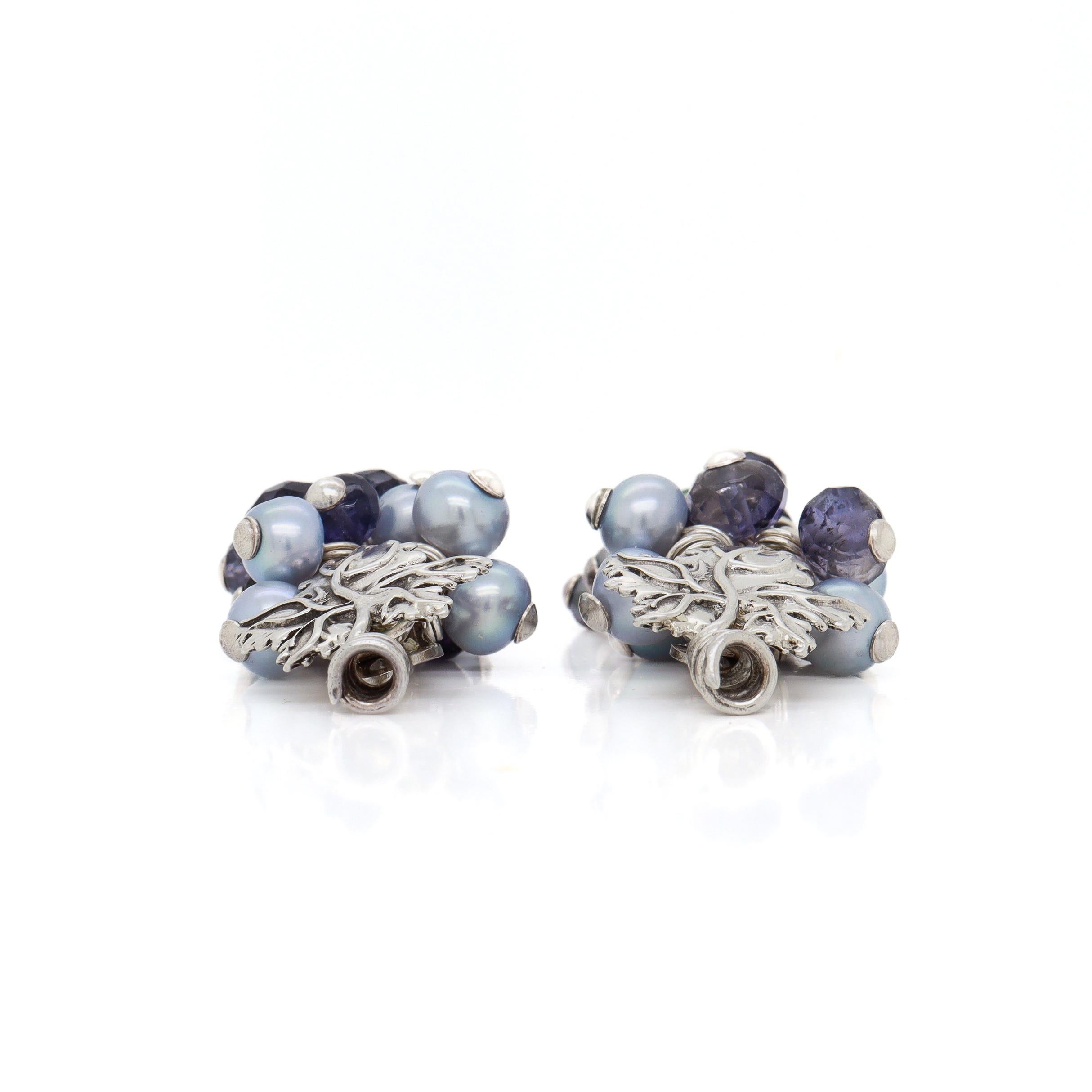 Stephen Dweck Sterling Silver, Gemstone, & Tahitian Pearl Grape Clip-On Earrings For Sale 2