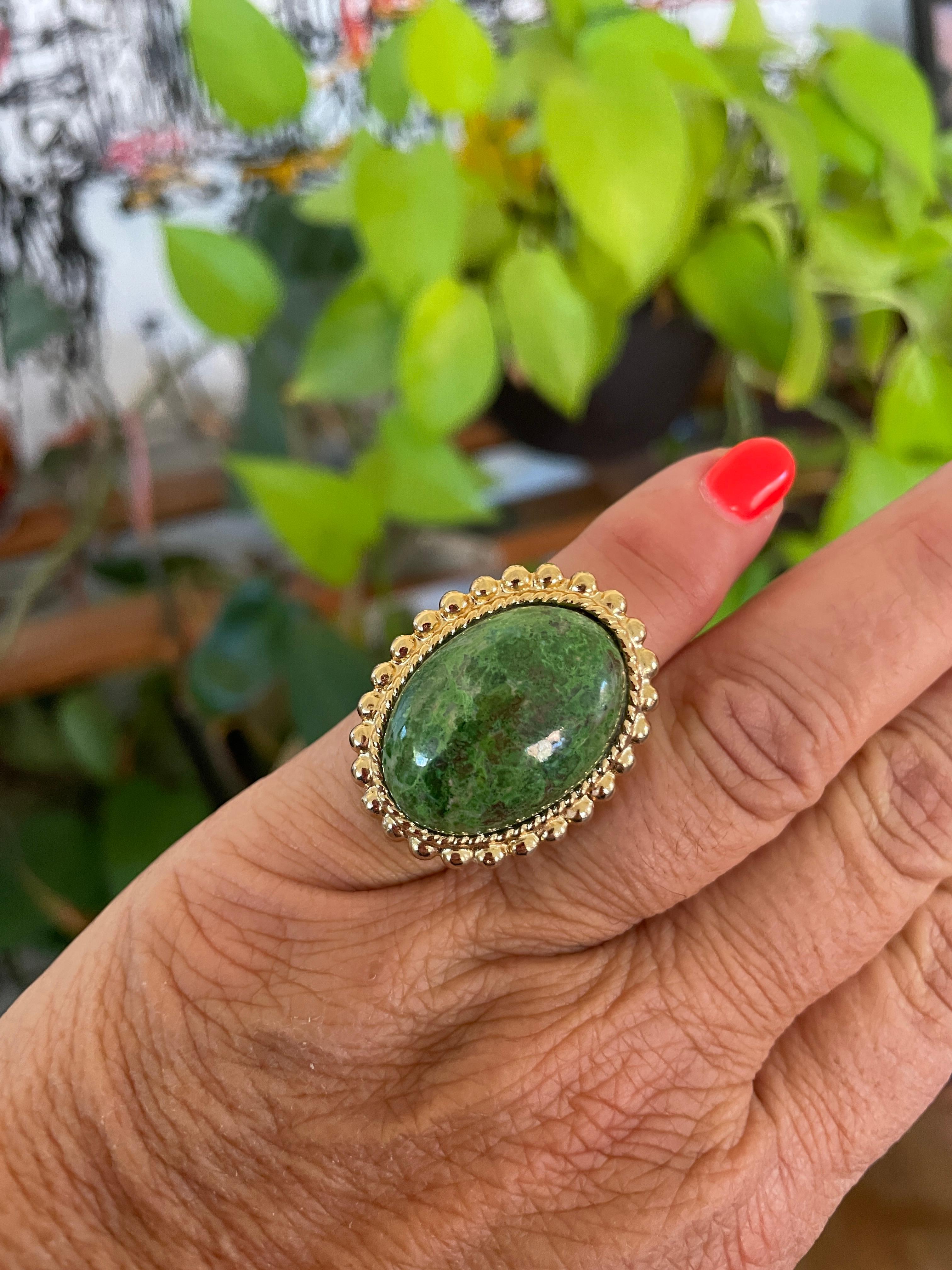 Oval Cut Stephen Dweck Sterling Silver Gold Wash Jasper Ring  1992 For Sale