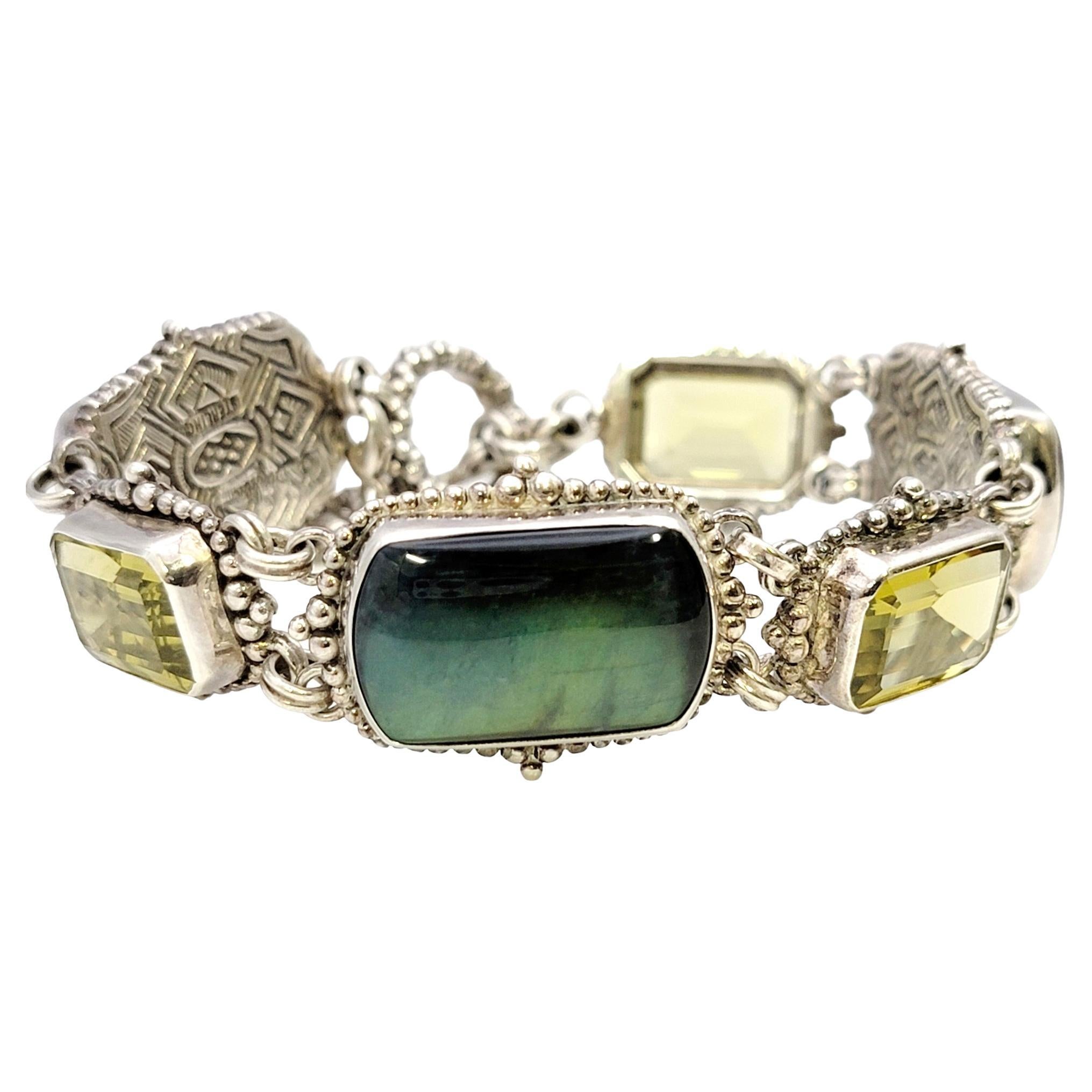 Fabulous statement piece from acclaimed designer, Stephen Dweck. Bold in both color and design this bracelet is sure to get noticed. Established in 1981, in Brooklyn, New York, Stephen Dweck Jewelry began as a sculptural and artistic brand, unlike