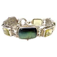 Stephen Dweck Sterling Silver Green Cabochon and Gemstone Bracelet