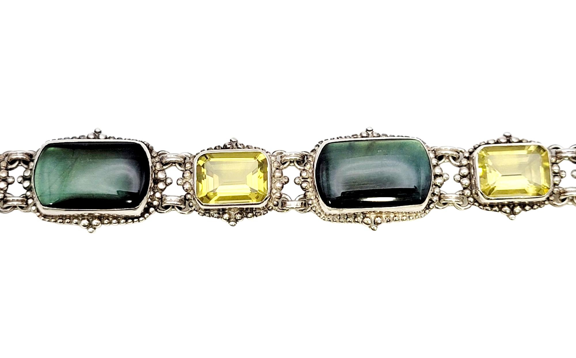 Contemporary Stephen Dweck Sterling Silver Green Cabochon and Gemstone Bracelet