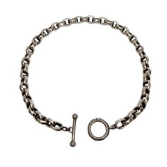 Stephen Dweck Sterling Silver Heavy Rolo Link Chain Toggle Necklace