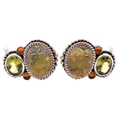 Stephen Dweck Sterling Silver Intaglio Rock Crystal, Peridot and Citrine Earring