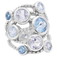 Stephen Dweck Sterling Silver, London Blue & White Topaz Ring Sz 7