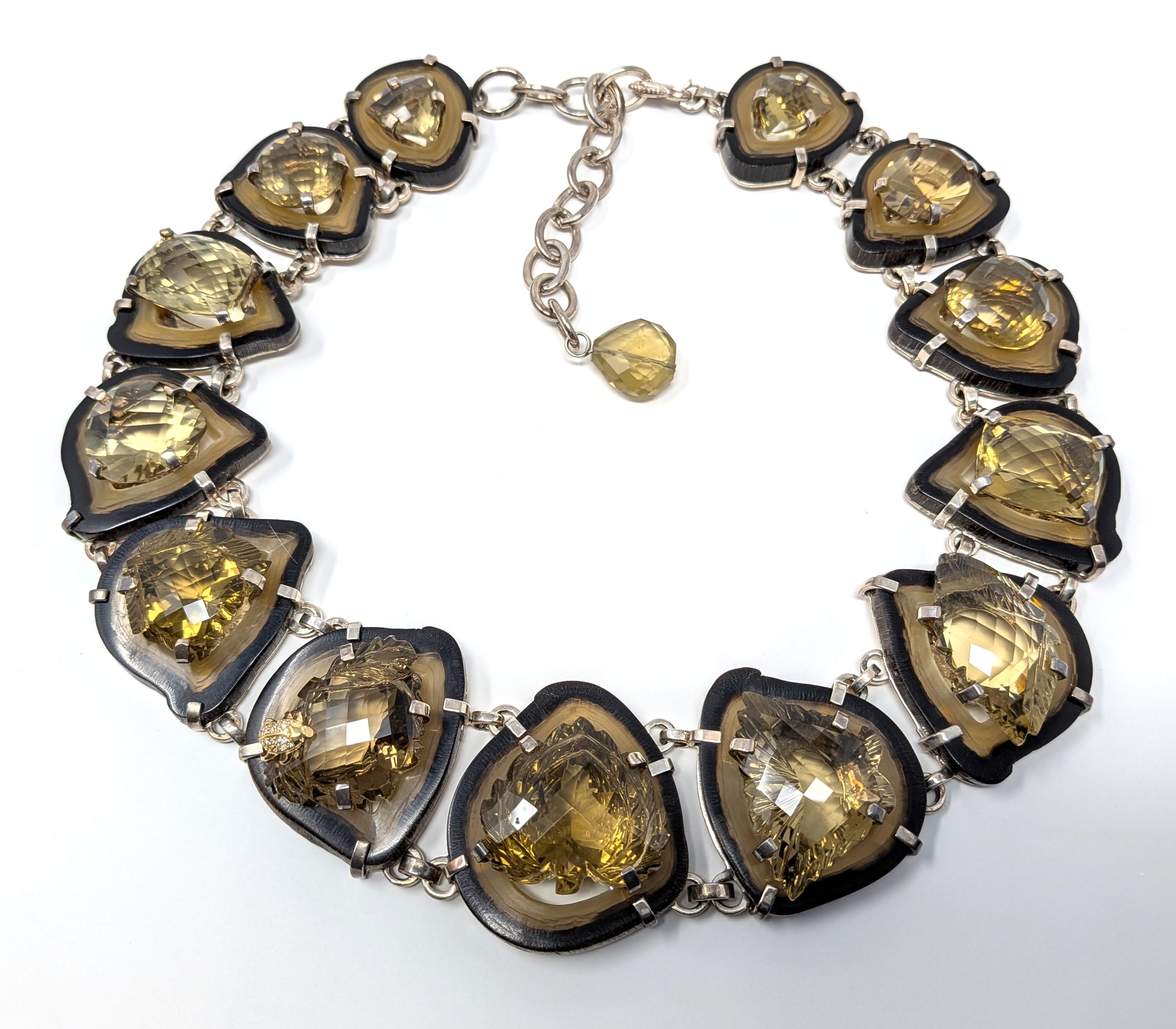 Taglio rotondo Stephen Dweck Collana in argento Sterling Citrino e Diamanti Unica nel suo genere 2006 in vendita