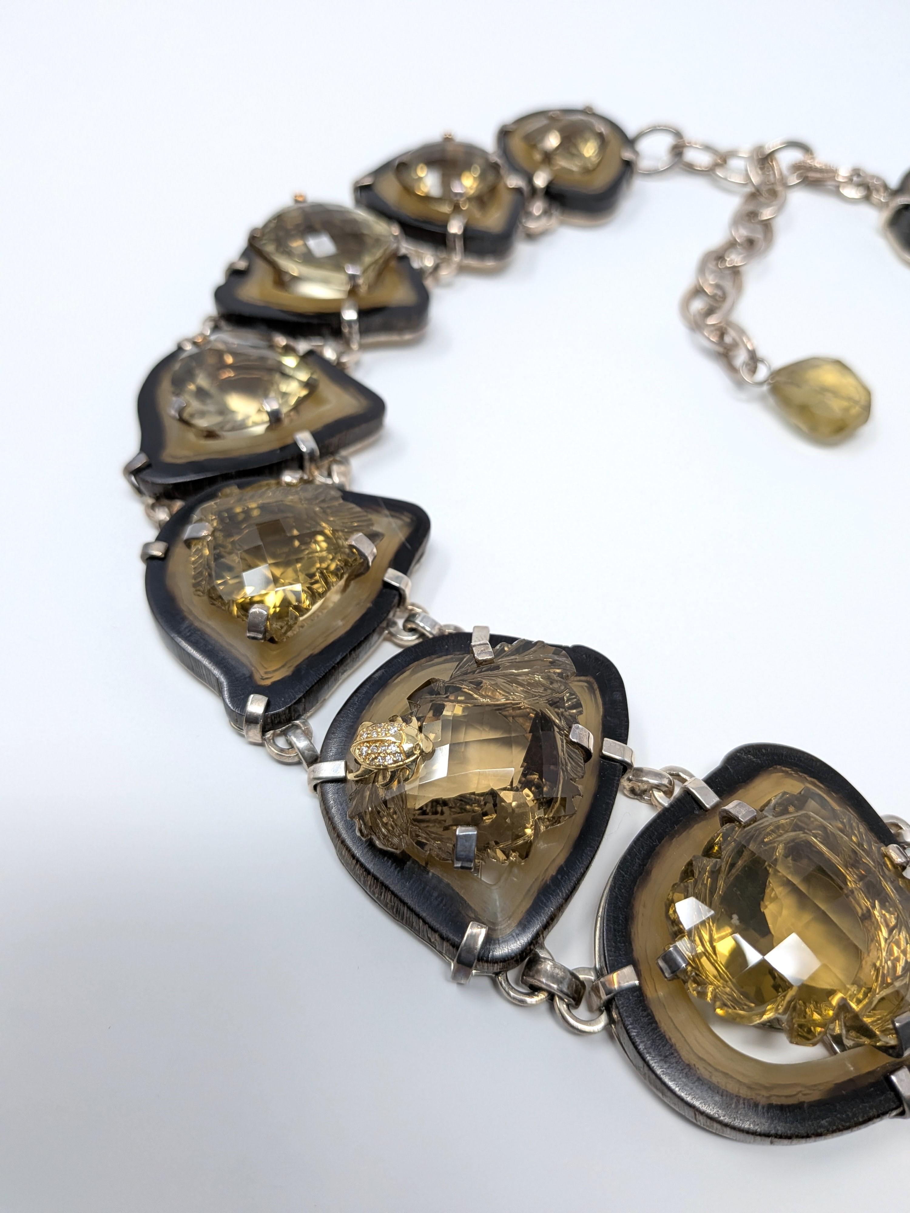 Stephen Dweck Collana in argento Sterling Citrino e Diamanti Unica nel suo genere 2006 In condizioni buone in vendita a Greer, SC