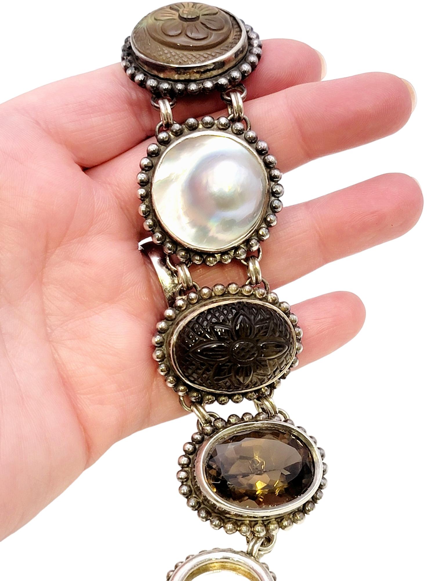 Stephen Dweck Bracelet épais en argent sterling, perles, pierres précieuses brunes et grises en vente 10