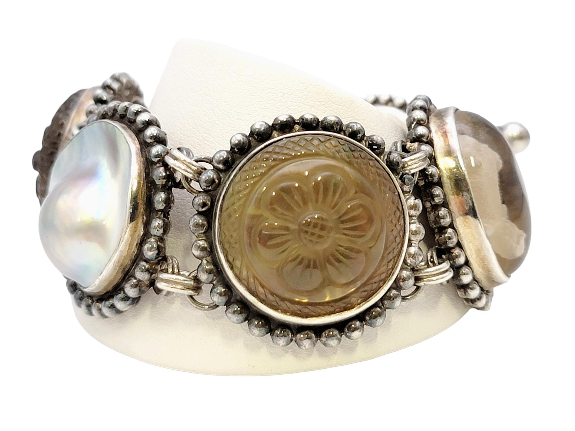 Stephen Dweck Bracelet épais en argent sterling, perles, pierres précieuses brunes et grises en vente 11