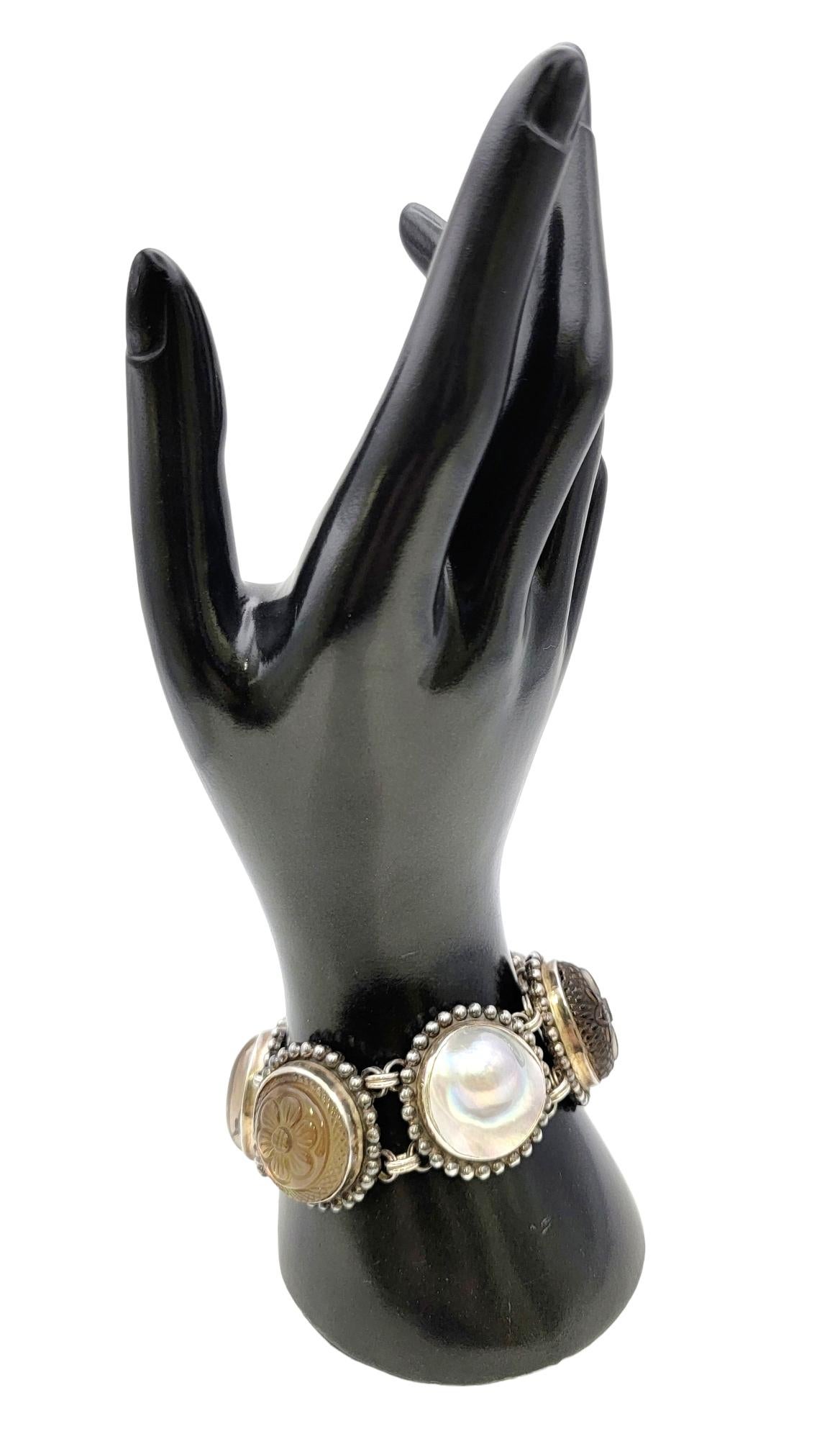 Chunky-Armband aus Sterlingsilber, Perlen, braunen und grauen Edelsteinen von Stephen Dweck im Angebot 12
