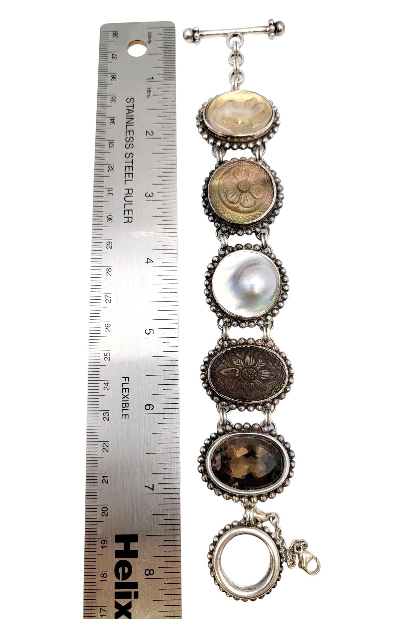 Stephen Dweck Bracelet épais en argent sterling, perles, pierres précieuses brunes et grises en vente 13