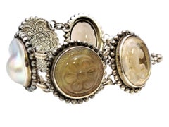 Stephen Dweck Sterling Silver, Pearl, Brown and Gray Gemstone Chunky Bracelet