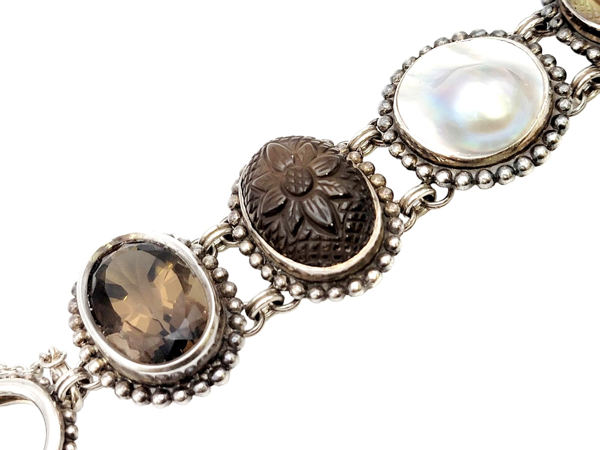 Chunky-Armband aus Sterlingsilber, Perlen, braunen und grauen Edelsteinen von Stephen Dweck (Zeitgenössisch) im Angebot