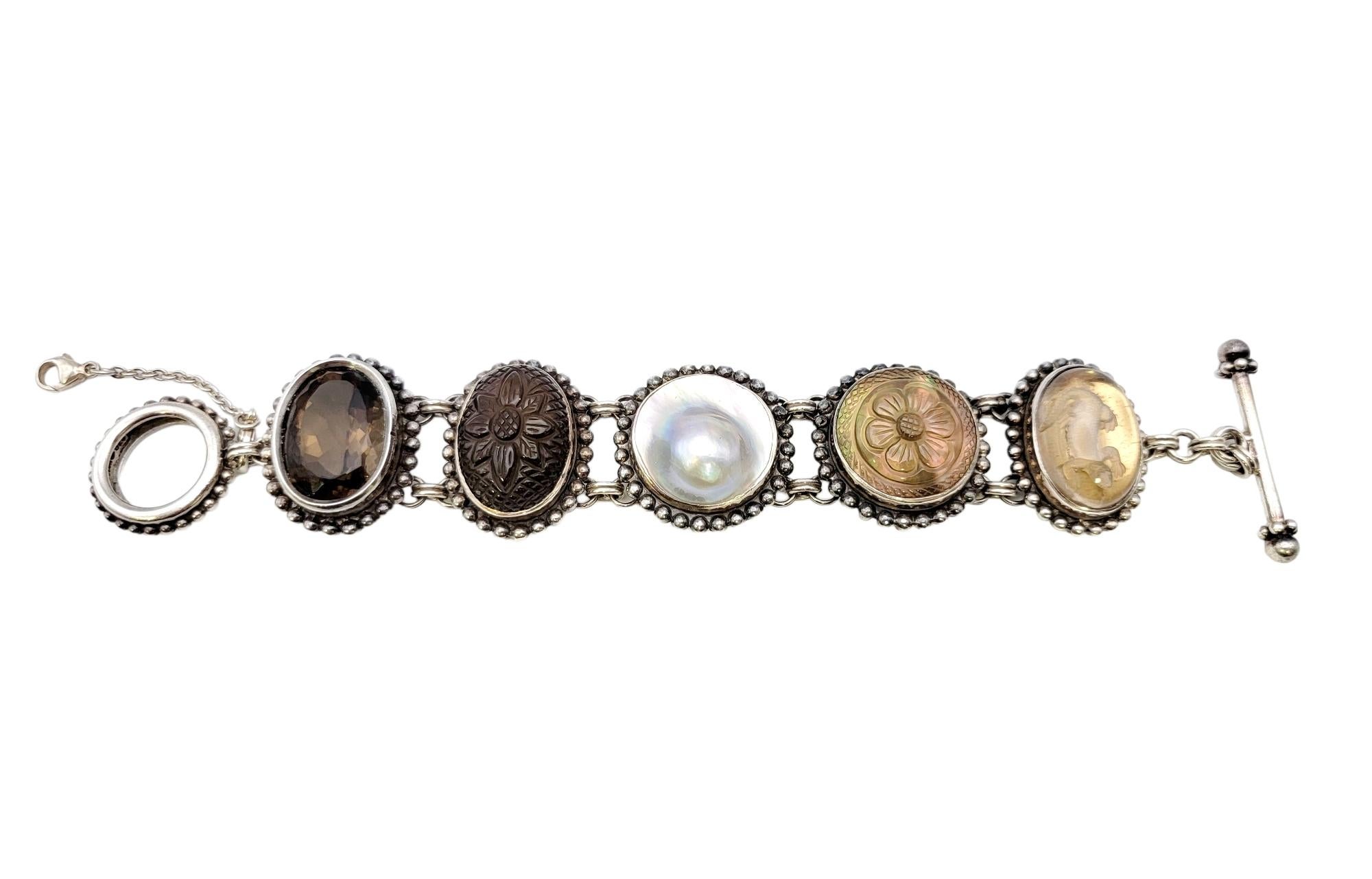 Stephen Dweck Bracelet épais en argent sterling, perles, pierres précieuses brunes et grises Bon état - En vente à Scottsdale, AZ