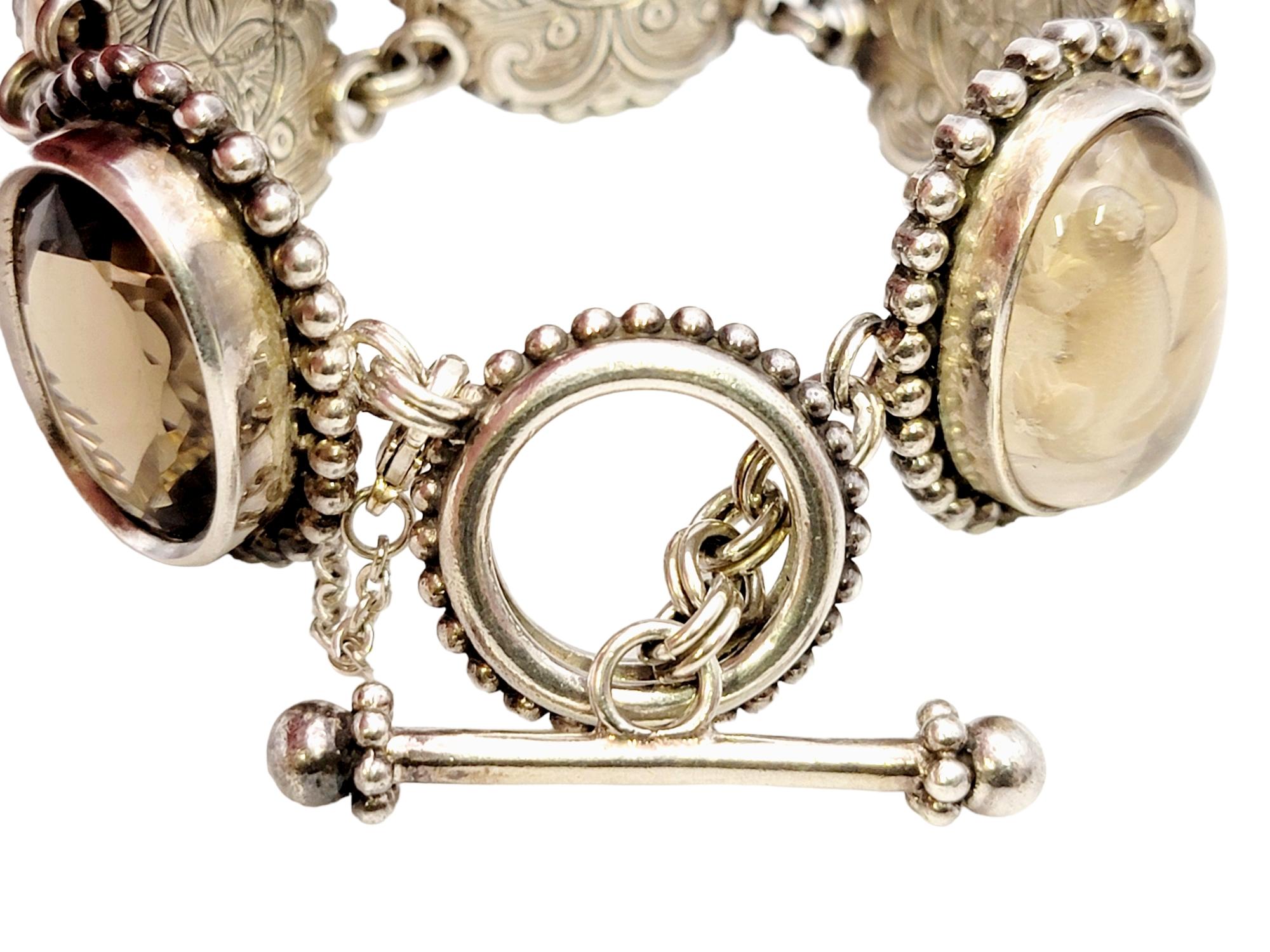Stephen Dweck Bracelet épais en argent sterling, perles, pierres précieuses brunes et grises en vente 2