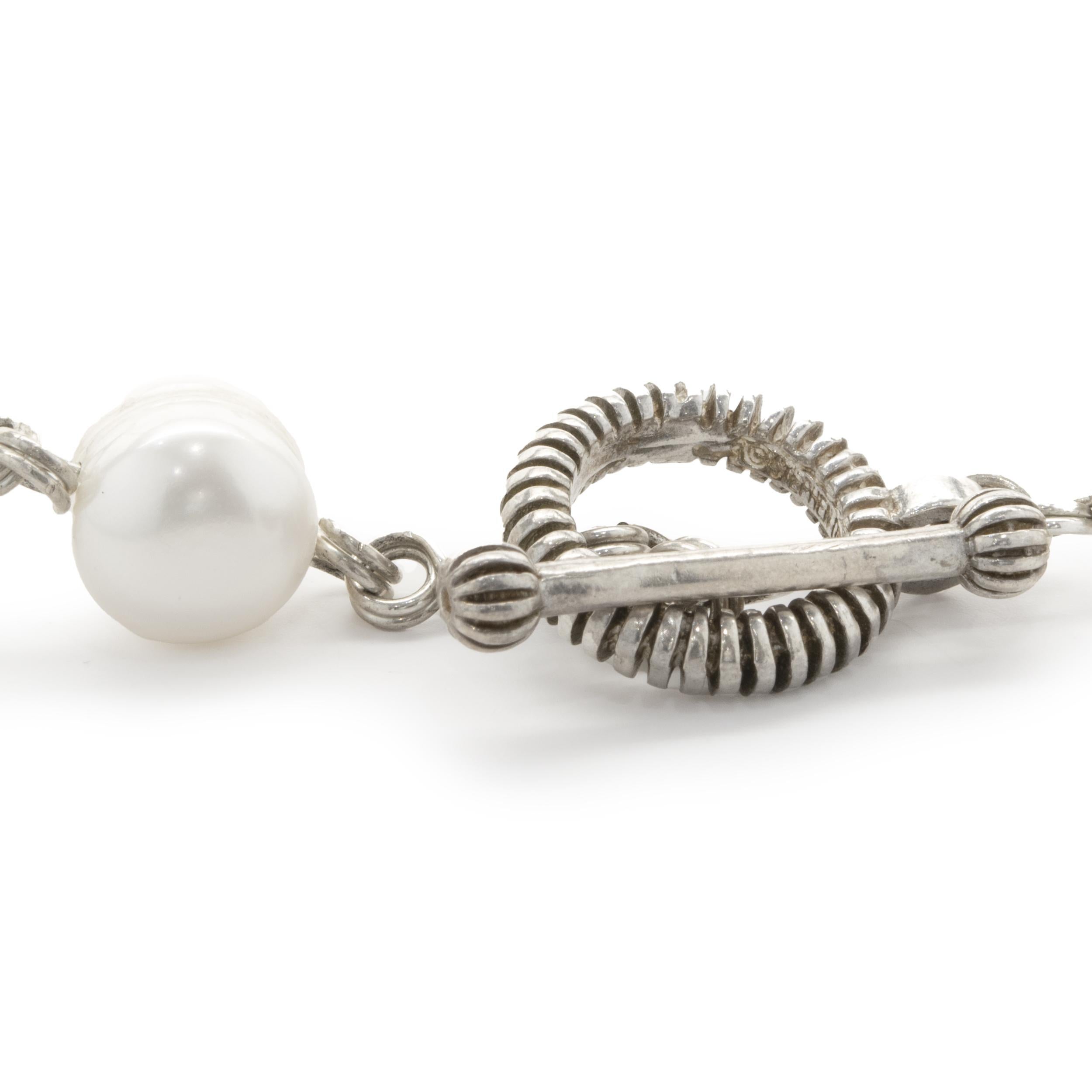 Designer: Stephen Dweck
Material: sterling silver 
Pearls: freshwater pearl stations = 11.80mm-12.75mm
Dimensions: necklace measures 38-inches in length
Weight: 126.19 grams	
