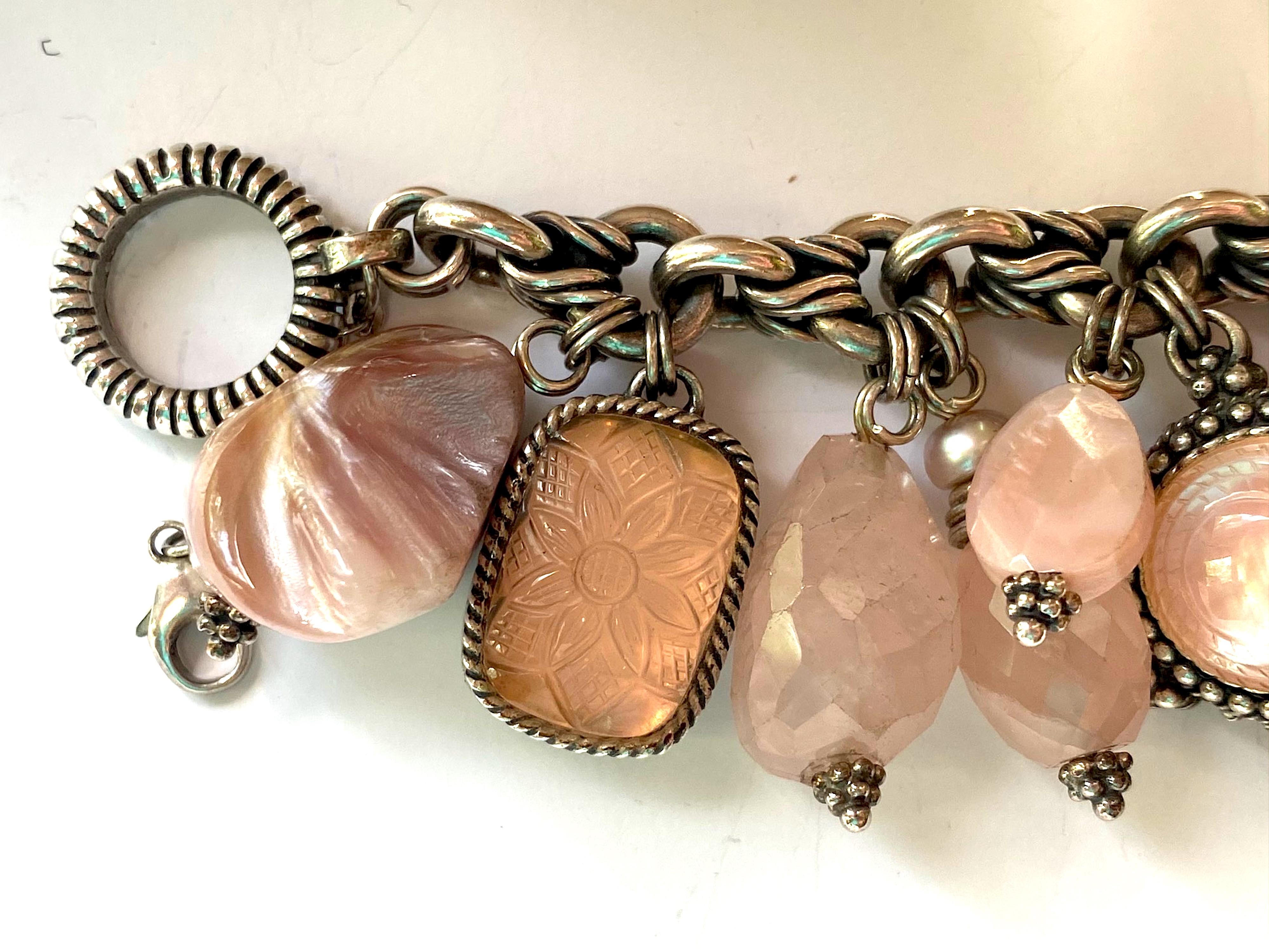 Stephen Dweck Bracelet à breloques en argent sterling, quartz rose et perles en vente 8