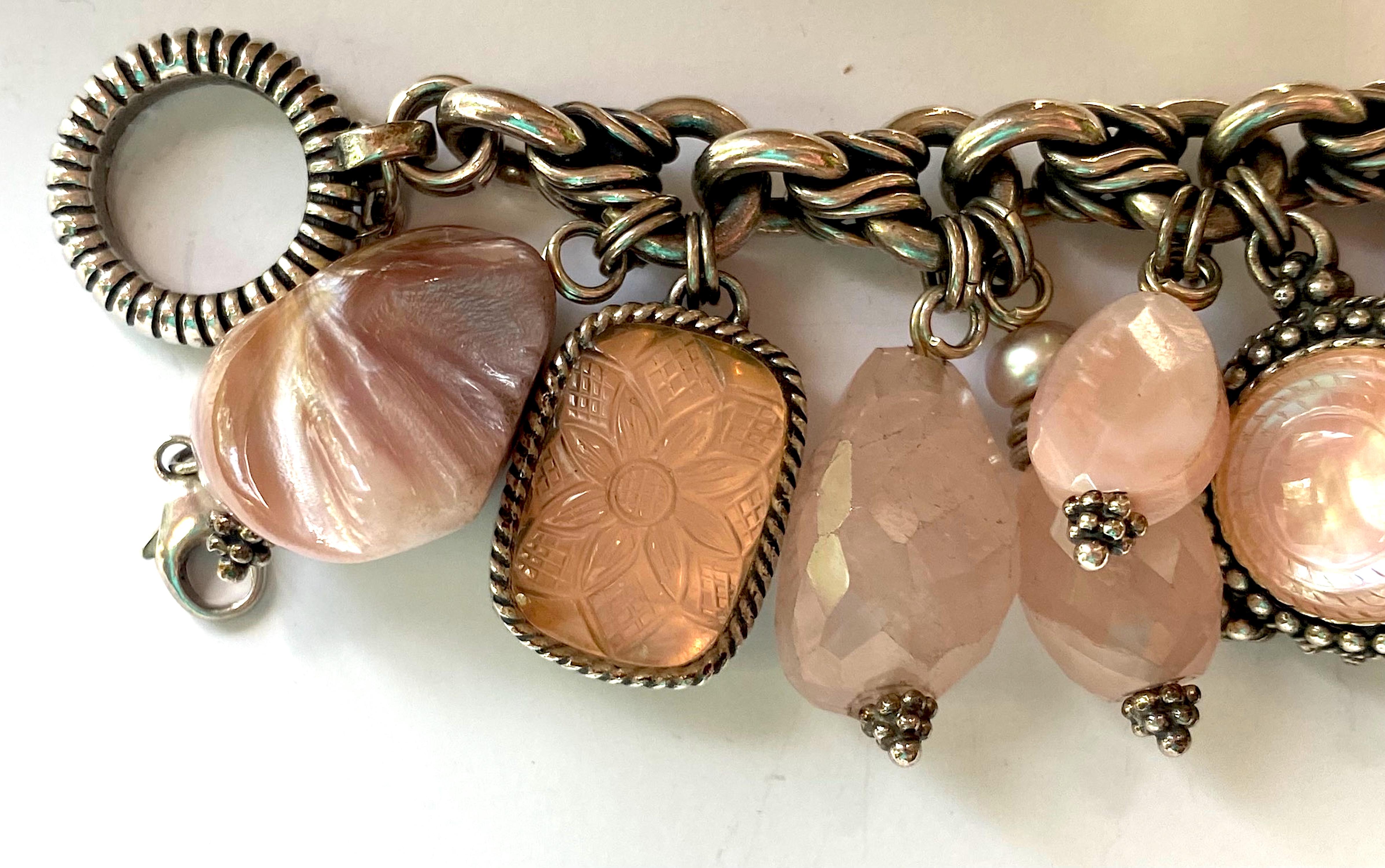 Stephen Dweck Bracelet à breloques en argent sterling, quartz rose et perles en vente 9