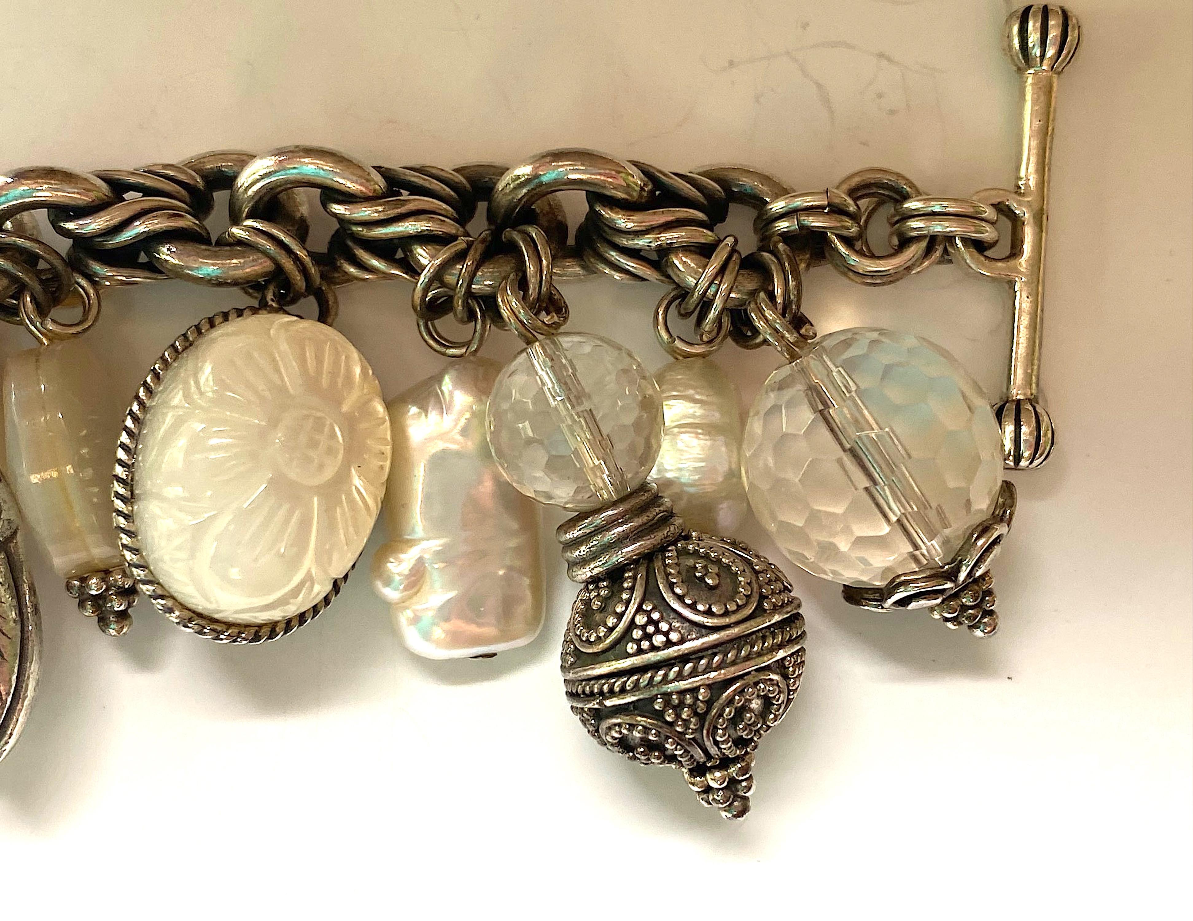 Stephen Dweck Bracelet à breloques en argent sterling, quartz rose et perles en vente 11