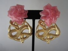 Stephen Dweck Sterling Silver Rose Quartz Serpent Snake Earrings - 1990s